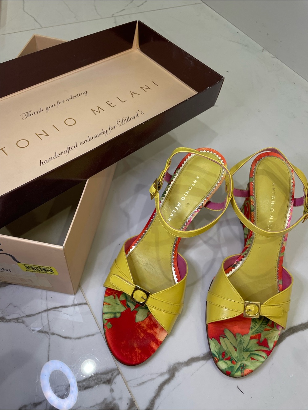 ANTONIO MELANI Yellow Floral Ankle-Strap Sandals